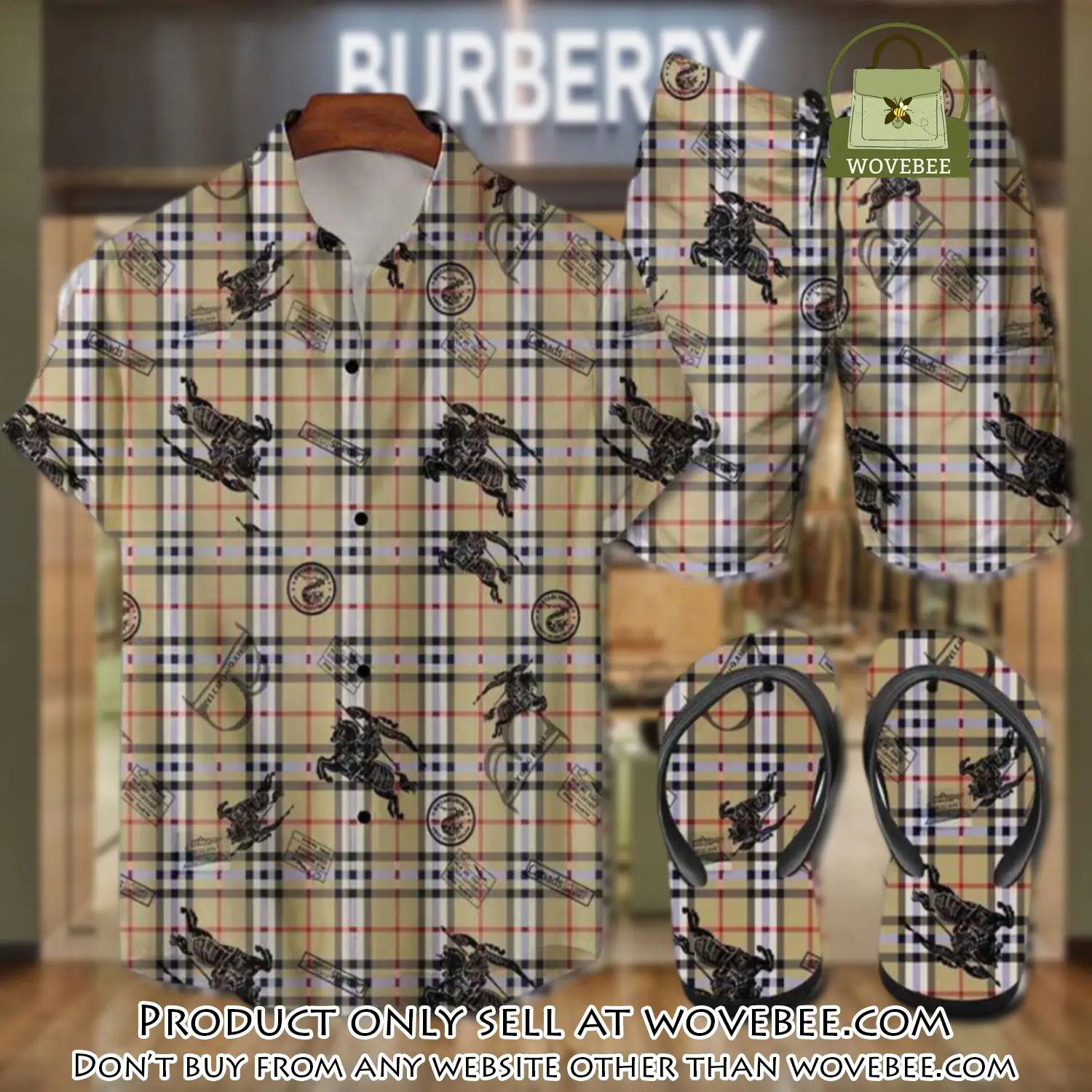 Burberry flip flops and combo hawaii shirt shorts luxury brand summer outfit hsf311 wvb0451776